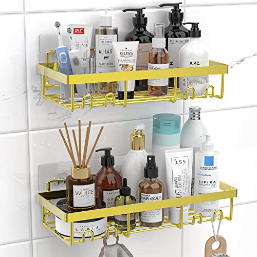 Moforoco Shower Caddy Shelf Organizer Rack, Self Adhesive Gold Bathroom Shelves Basket, Home Farmhouse Wall Shower Inside Organization And Storage Decor Rv Accessories, First Apartment Essentials #TOP2