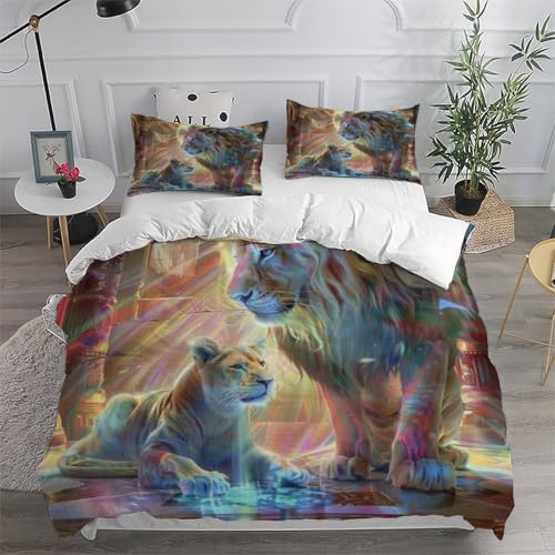 Parure de lit microfibre motif lion housse de couette zippée