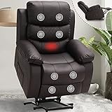 OQQOEE Lift Chair Recliners for Elderly Electric Power Lift Recliner Chair with Massage & Heat Vibration/Side Pockets/Handle Remote (Brown PU)