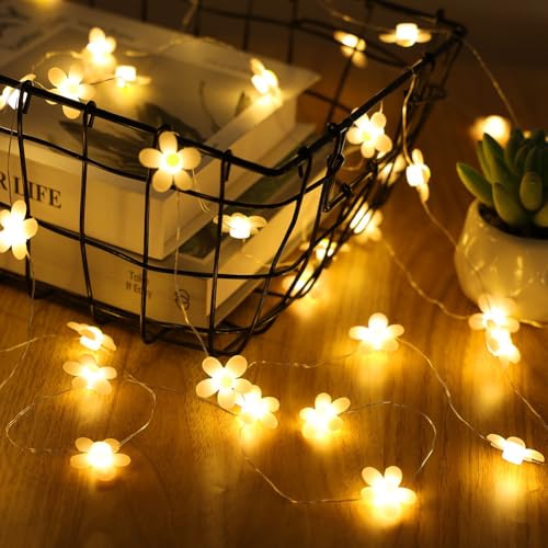 AOOTE Cadena de Luces de Flores, 2 M 20 Ledes Margaritas,Funciona con Pilas,Impermeable Guirnalda de Flores,Guirnalda Luces Decorativas Interior Exterior para Jardín,Boda,Terraza,Blanco Cálido