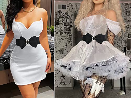 Lady's Big Bowknot Waist Belt Buckle Blingbling Elastic Wide Fashion Cute Elegant Waist Band3