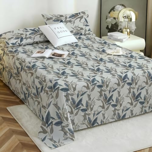 Image of Story@Home 190 TC Cotton Double Bedsheet Set with 2 Pillow Covers | Soft Breathable Fabric | 250 x 225 cm Double Bed Sheet | Grey & Dark Grey Leaf Printed Bedding for Bedroom