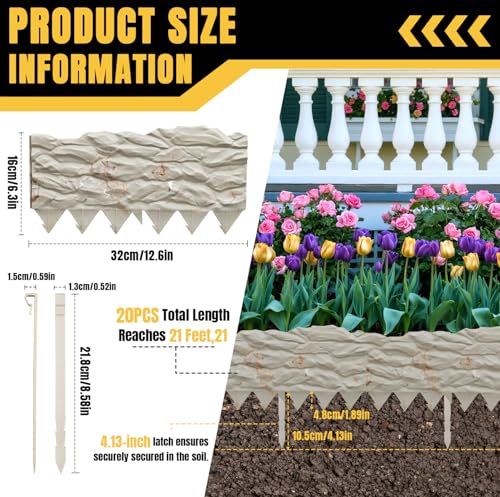 Garden Edging, 21FT Landscape Edging Kits with 20 Pcs Stakes, Plastic Edging Border Flexible for Garden Flower Beds Lawn Yard Pathway