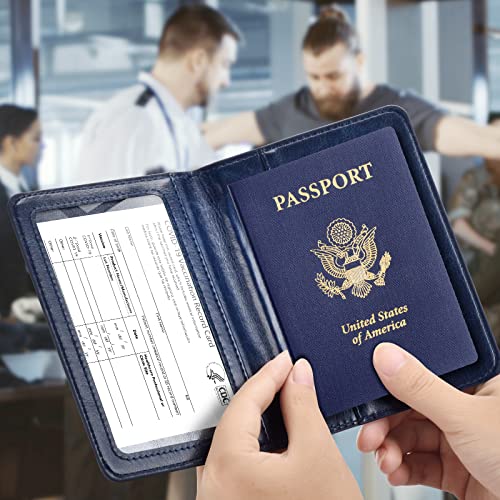 Image of Passport and Vaccine Card Holder Combo, Passport Holder with Vaccine Card Slot, Passport Wallet, Passport Cover, Passport Case, Passport Holder for Women and Men(AB-Dark blue)