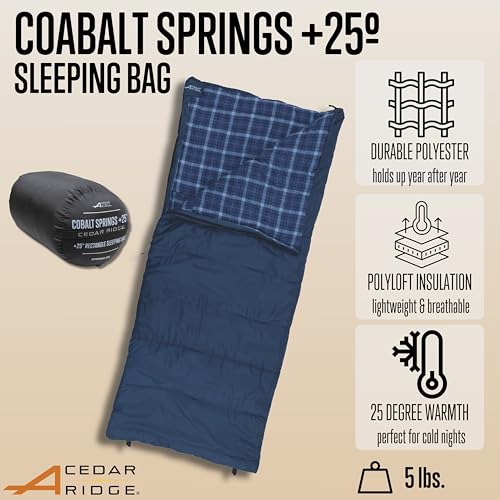 Bolsa de dormir Cedar Ridge Cobalt Springs 25 grados – Bolsa de dormir rectangular para camping con forro de franela, aislamiento PolyLoft, construcción de dos capas y bolsa de compresión miniatura 2