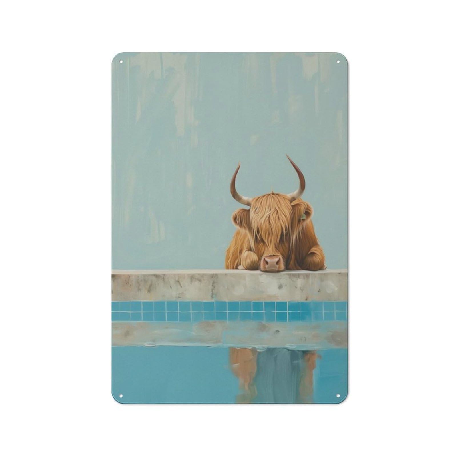 Junmoney Style-9 Highland Cow Pool Vintage Metal Wall Sign 30X20cm For Garage Wall, Suited To Garage Decor Collectors