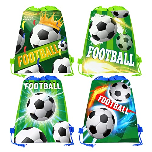 12 Pcs Soccer Themed Drawstring Non Woven Bag Beach Backpack Sports Picnic Organizer Bag For Outdoor Sports Fitness Travel