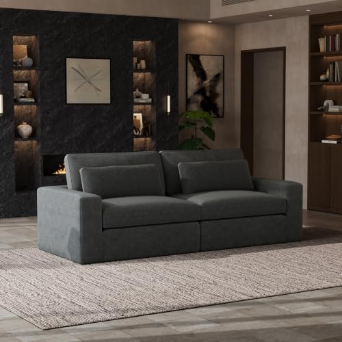 Image of Novilla 98 inch Deep Seat Modular Sectional Sofa, Removable Washable Covers, Loveseat Cloud Couch with Lumbar Pillows, Chenille Boneless Sectional Couch Dark Gray, No Assembly Required