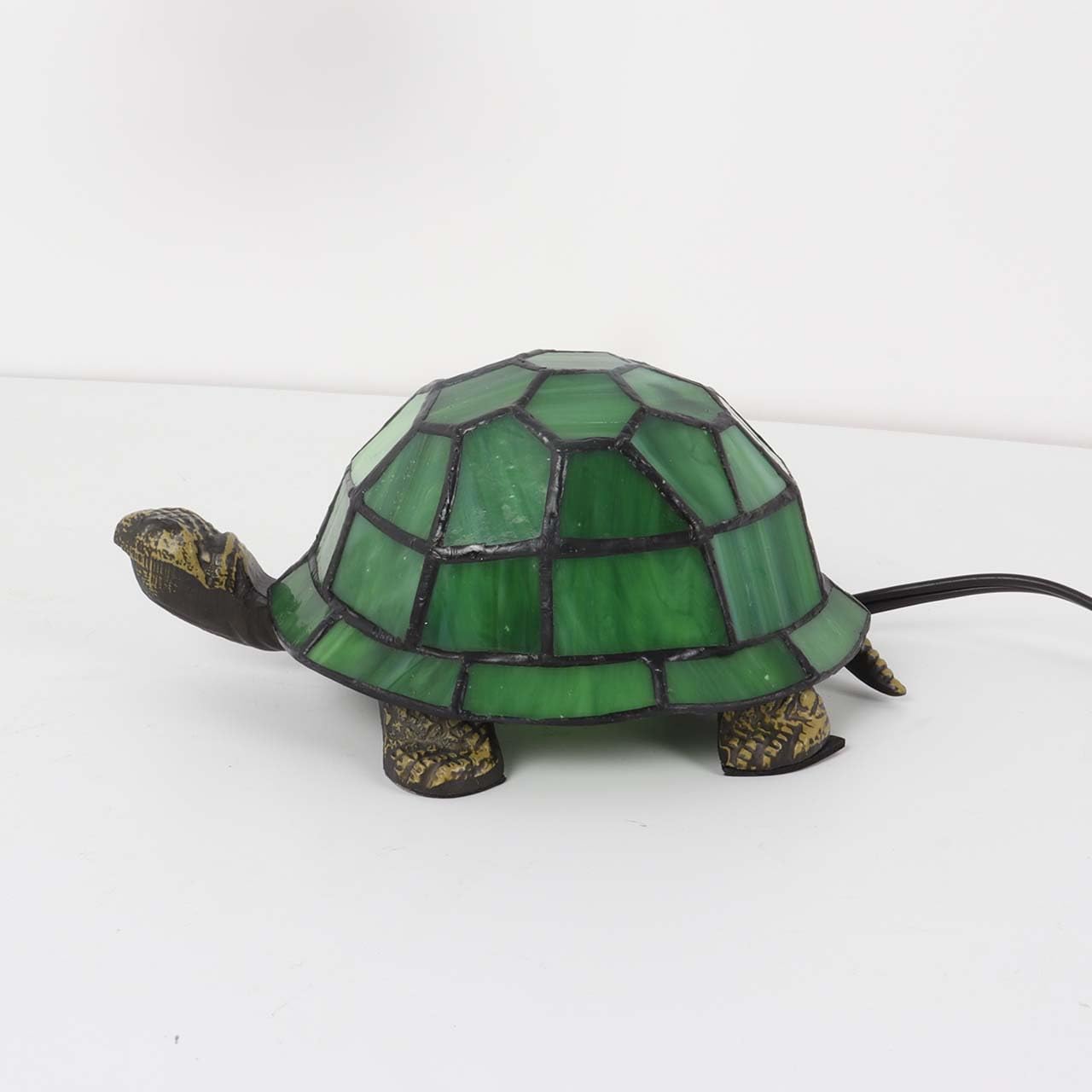 Bieye L10215 Turtle Tiffany Style Stained Glass Accent Table Lamp for Home Decor (Green)