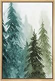 SIGNWIN Framed Canvas Print Wall Art Green & Teal Watercolor Forest Pine Trees Floral Nature Illustrations Modern Chic Scenic Dramatic Multicolor for Living Room, Bedroom, Office - 16"x24"