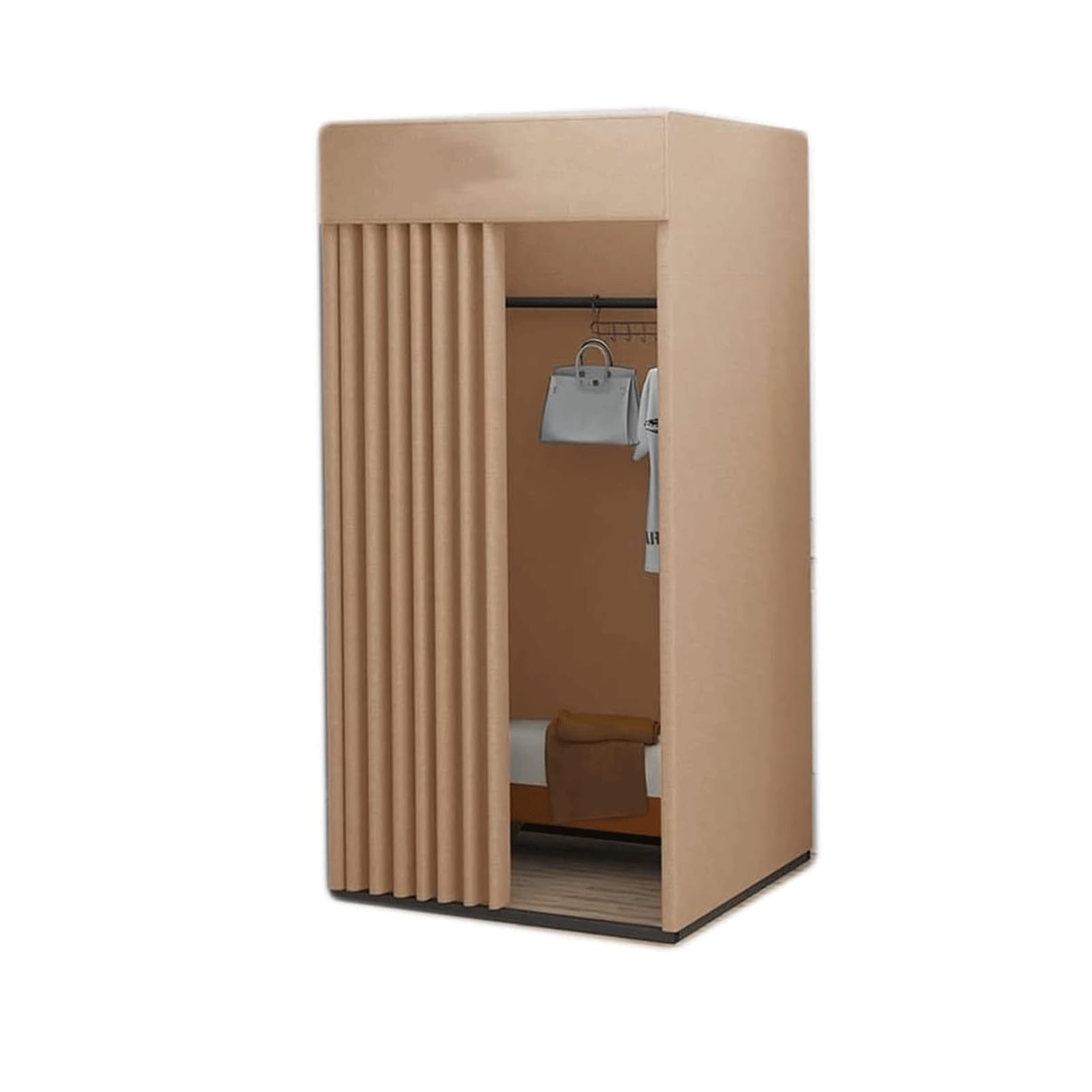Cabine d'essayage murale avec rideau occultant et vestiaire en métal gain de place