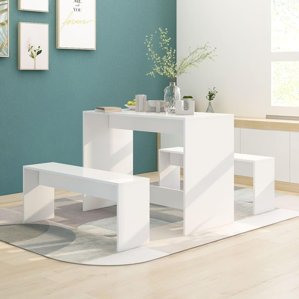 Ensemble de meubles de cuisine et de salle à manger - Ensemble de salle à manger 3 pièces en bois d'ingénierie blanc