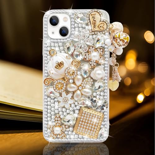 Guppy for iPhone 8 Plus/iPhone 7 Plus Case Women Luxury 3D Bling Shiny Rhinestone Diamond Crystal Pearl Handmade Pendant Iron Tower Pumpkin Car Flowers Soft Protective Anti-Fall Case