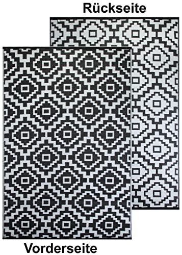 Brandsseller In- & Outdoor Teppich | ca. 120x180 cm | Wetterfest Garten Terrasse Balkon Rautenmuster | Weiß/Schwarz Motiv 2 - 2