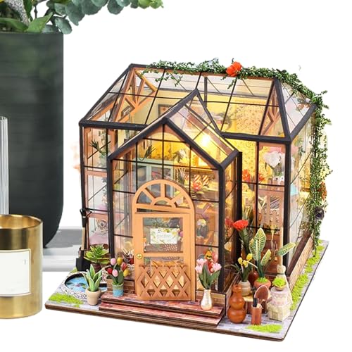 大人のためのミニチュアハウスキット - 家具と工具用接着剤付き家作りキット,手作りクリエイティブ木製温室模型 | ルームデコレーション ホーム クリスマス 誕生日