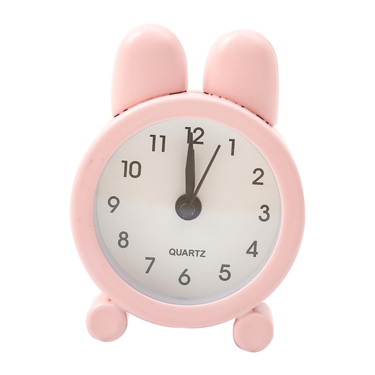 COOLHIYA Pink Metal Rabbit Ear Alarm Clock Silent Bedside Table Clock for Students with Alarm and Decorative Desktop