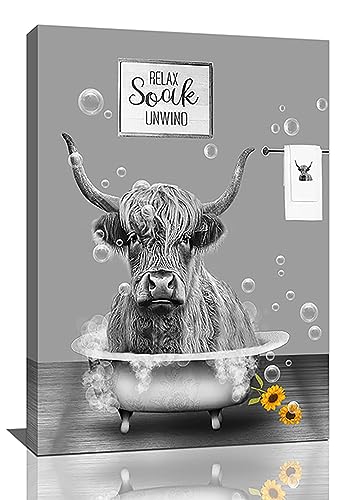 Décoration murale salle de bain vache des Highlands impression sur toile 30x40cm