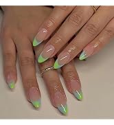 24Pcs French Tip Press On Nails Almond-Fake Nail with Nail Glue in 12 Sizes with Nail Tools,Reusa...