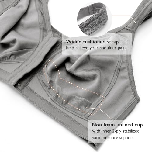 DotVol Women\'s Full Figure Front Closure Wirefree Jacquard Back Support Posture Bra(Grey,42DD) - Thumbnail 7