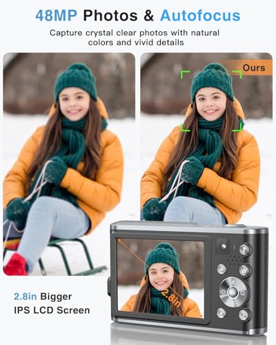Digital Camera, 4K Autofocus Vlogging Selfie Camera with Front and Rear Dual Lenses, 32GB Card, 16X Zoom, Anti-Shake, 48MP Compact Portable Point and Shoot Digital Camera for Kid Teen Beginner(Black) - Thumbnail 4
