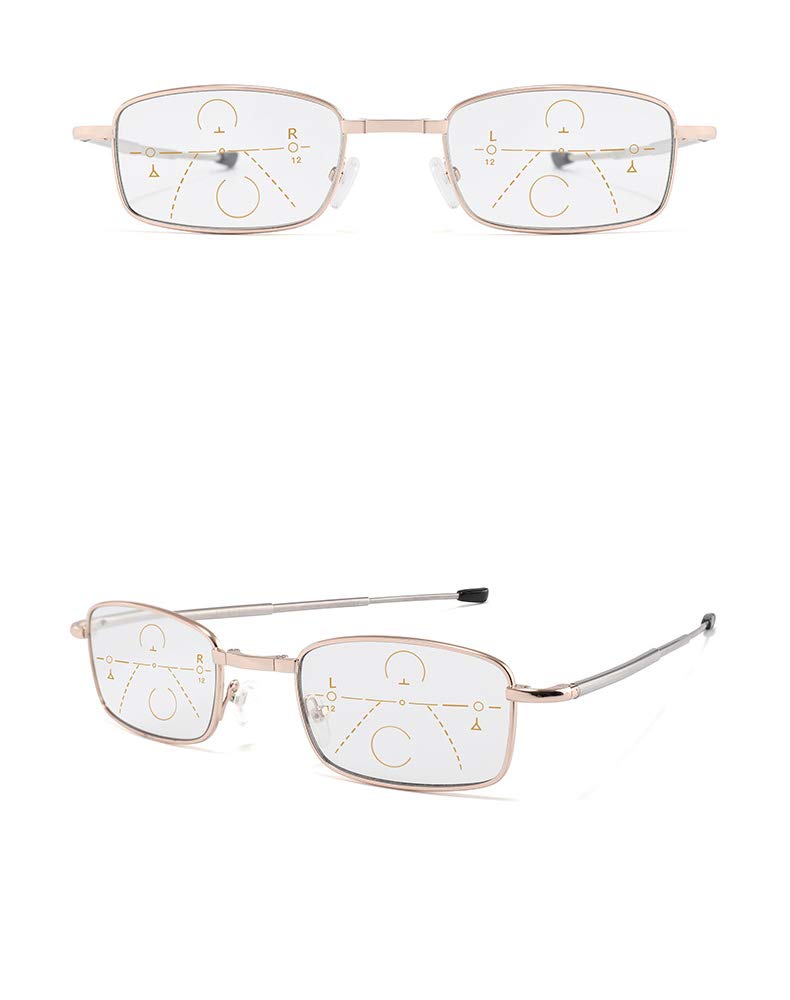 Gafas de Lectura con Bolsa - Lectores portátiles Plegables para Hombres y Mujeres - Gafas de Sol y Gafas de Lectura 2 en 1 con Marco de Metal,Oro,+1.00