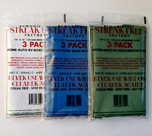 Streak Free FactoryBcwholesale Microfiber Cleaning Cloth 16 x 16 inch 3 Pack (Blue)