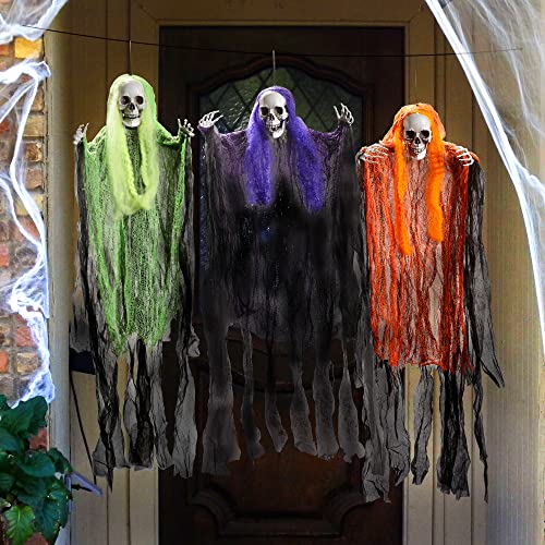 Joyin 3 Pack Halloween Hanging Grim Reapers Decorations, 35.3” Halloween Skeleton Ghost Decorations, Halloween Hanging Decoration For Haunted House Prop Décor, Best Halloween Outdoor Indoor Decor #TOP7