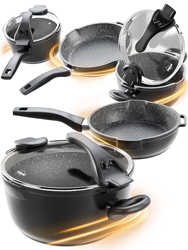 STONELINE Future Topfset Induktion, 8-teiliges Topfset mit Pfanne und Sieb Deckel, Kochtopf Set...