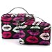 SHACOS Fashionable Portable Cosmetic Toiletry Bags Polyester Fiber Makeup Brush Bags with Mirror 2pcs a Set (Black Lips)