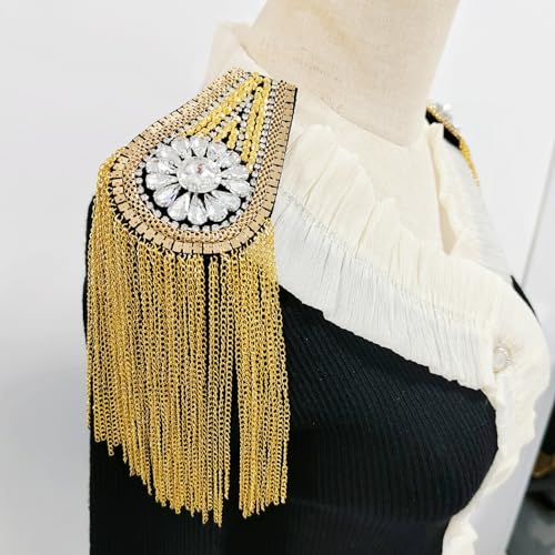 Image of Fashion rhinestone metal tassel epaulettes stage catwalk clothes accessories shoulder pad badge suit outer dress epaulettes DIY clothing accessories pins for men and women (one pair)