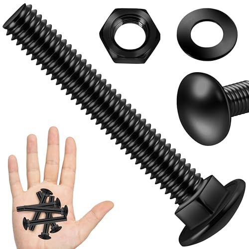 Image of (18 Sets) 1 /4-20 x 2 Carriage Bolts with Nuts and Washers, 304 Stainless Steel Round Head Square Neck 1 /4 Carriage Bolts Screws, Full Thread Black Oxided for Outdoor