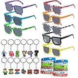 Gykutix Juego de 32 Gafas Fiesta Píxeles Gafas de Fiesta Divertidas Thug Life gafas de Sol Llaveros Píxel Mosaico Pulseras Silicona Pixel para Adulto Niños Carnaval Fiestas Cumpleaños Temáticas
