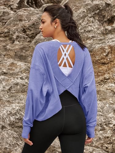 Image of Panadila Womens Open Back Workout Tops Long Sleeve Shirts