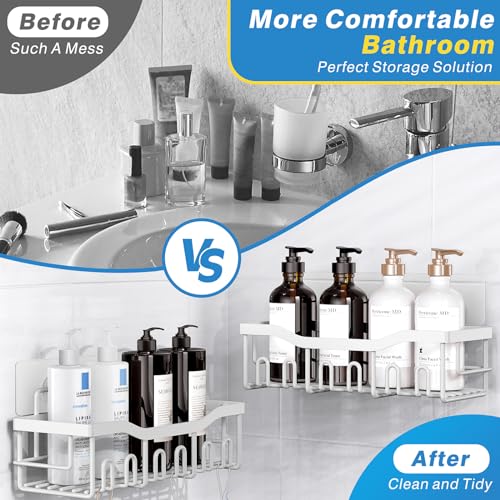 Image of Shower Caddy 5 Pack,Adhesive Shower Organizer for Bathroom Storage&Home Decor&Kitchen,No Drilling,Large Capacity,Rustproof Stainless Steel Bathroom Organizer,Shower Shelves for Inside Shower-Larger