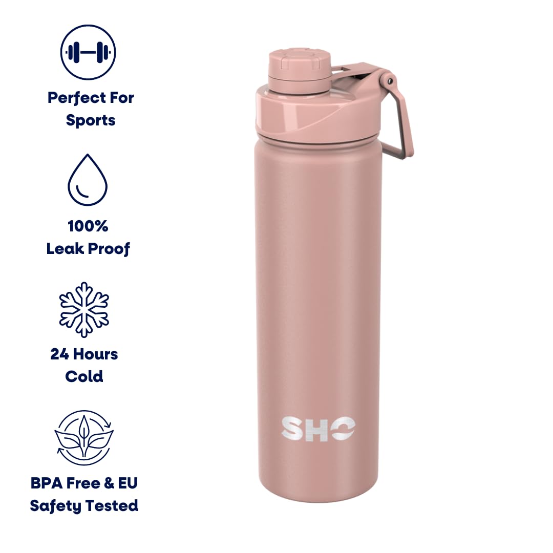 SHO Stainless Steel Sports Bottle, Leak Proof, BPA Free, No Sweat, Vacuum Insulated Double Walled Metal Flask Water Bottle - Image 2