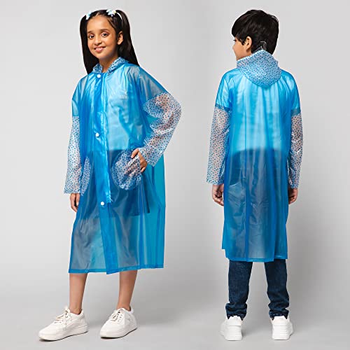 Image of THE CLOWNFISH Boys Polyester Shower Saver Series Unisex Kids Waterproof Single Layer Pvc Standard Length Longcoat /Raincoat With Adjustable Hood.