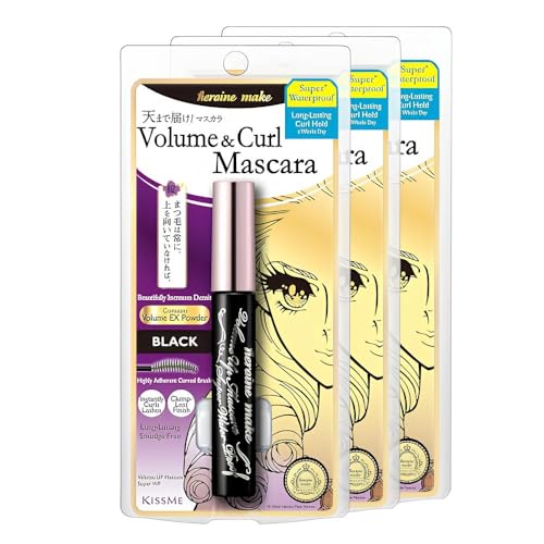 Heroine Make by KissMe Volume & Curl Mascara | Waterproof, Volumizing & Lengthening Mascara for Thick, Defined Lashes | Smudge-Proof, Curling Formula | Made in Japan | Black| 3 Pack