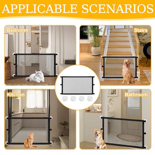 Pet Magic Gate Baby Safety Guard Magic Retractable Puppy Gates No Drilling Folding Mesh Small Dog Fence Enclosure Net Cat Stopper Convenient Stair Gate for Pets Kids Stairways Indoor Outdoor 110x72cm - Image 5