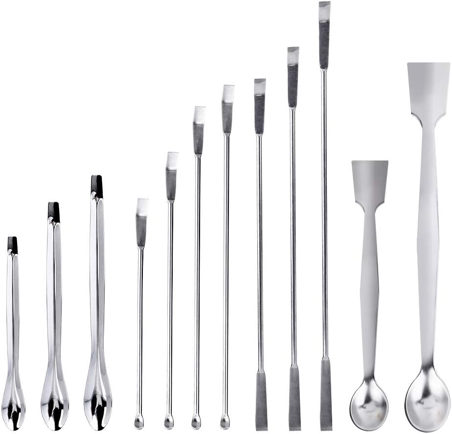 12 Pcs Lab Spatula Spoon Set, Opret Stainless Steel Lab Equipment Kit Micro Mini Lab Spoon/Scoop Great Filler Long Sampling Spoon Mixing Spreading Spatula