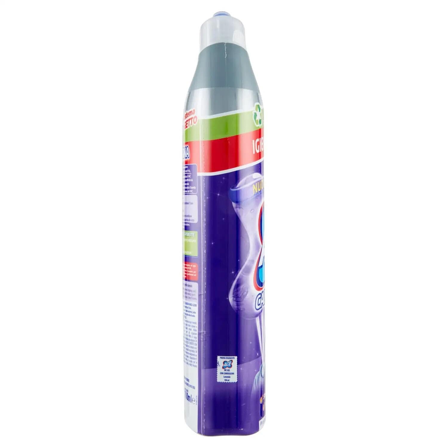Confezione da 12 gel ACE Wc con Candeggina Lavanda, detergente per WC con candeggina, profumo di lavanda, 700 ml + 1 polvere di talco FELCE AZZURRA