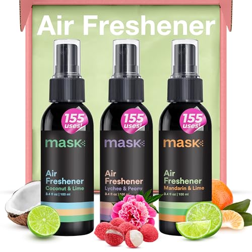 Mask - Air Freshener Spray, Bathroom Deodorizer, Travel Size Air Freshener, Long Lasting, Strong Odor Eliminator, Pet Odor Eliminator, 10.2 Fl Oz, Mix Pack of 3