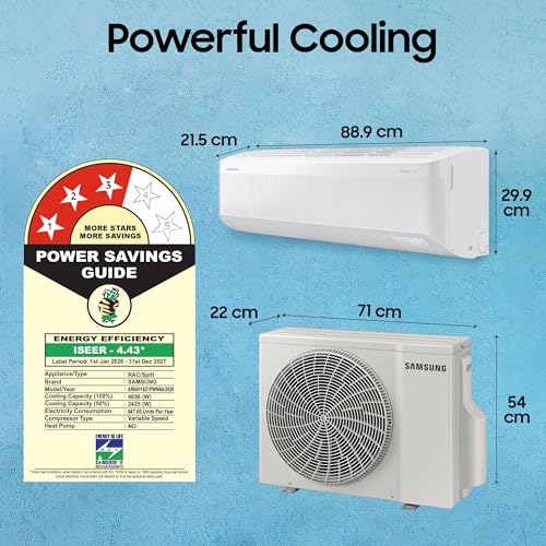 Image of Samsung 1.5 Ton 3 Star Bespoke AI WindFree Inverter Smart Split AC (2026 Model, WiFi, Energy Saving, Voice Control, Powerful Cooling, Digital Inverter, 4 Way swing, 5 Step Convertible, AR60H18D1PWNNA)