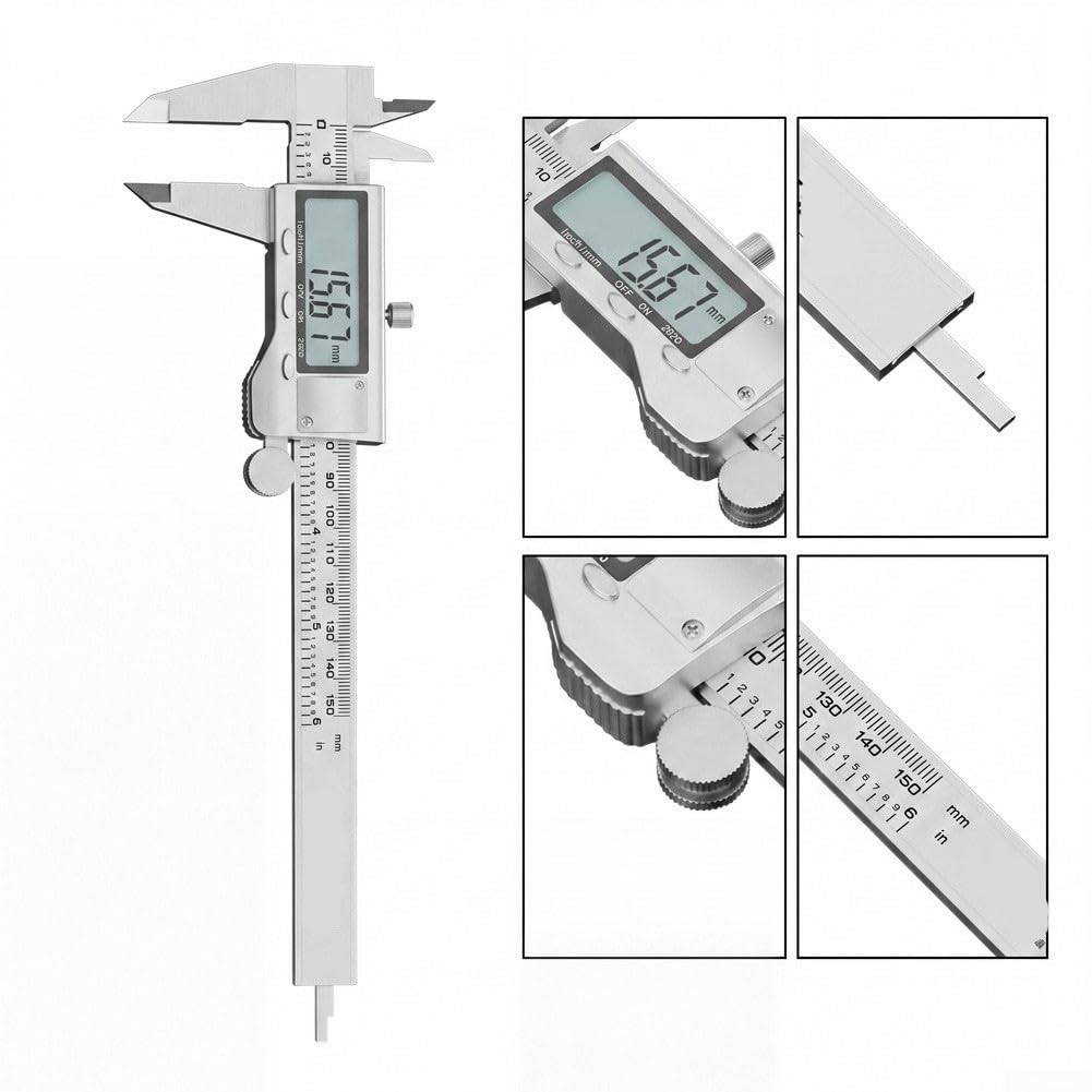 Calibre digital de 150 mm, acero inoxidable, precisión de 0,01 mm, para resolución, protección IP54 para talleres y proyectos de bricolaje (B)