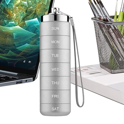 Metal Travel Pill Organizer - Weekly Tablets Compartments Container | Portable Pill Box,for Women Men Adults Seniors Travel Outd