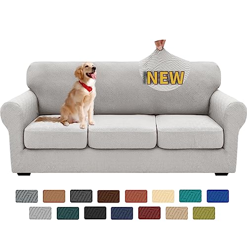 XINEAGE 2025 New 4 Pieces Couch Covers for 3 Cushion Couch Super Stretch Thick Soft Sofa Cover Anti Slip Sofa Slipcover Dogs Cats Furniture Protector (Silver Grey, 71"-91")