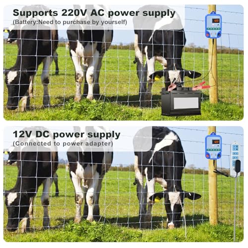 Weidezaungerät mit Weidezaun Seil 200 m,230V Elektrischer Weidezaun 2Joule Output,12kV 15KM Elektrozaun für hunde hühner pferde Ochse Schaf Schwein Geflügel,Vieh,Steuergerät zum Schutz von Gärten