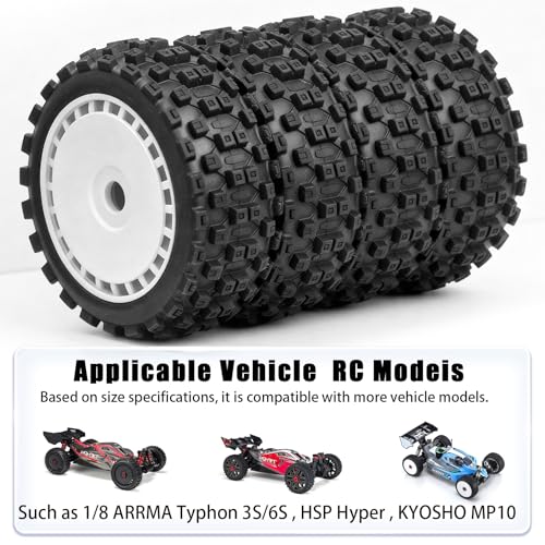 RcThjia 4Pcs 1/8 RC Off-Road Buggy Racing Tires and Wheels, 17mm Hex by RcThjia - Used condition - Image 5