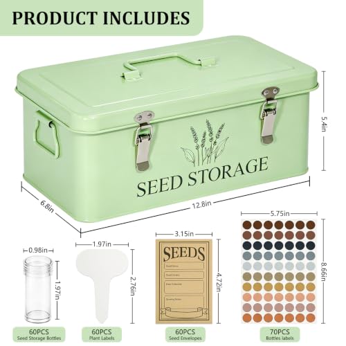 60-Slot Metal Seed Storage Organizer Box, Seed Saving Box - Image 2