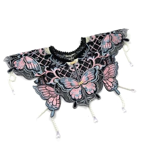 Chinese Black Butterfly Lace Cloud Collar Shawl Wrap Shoulder Scraf for Mamian Skirt Hanfu Handmade（Black Butterfly）