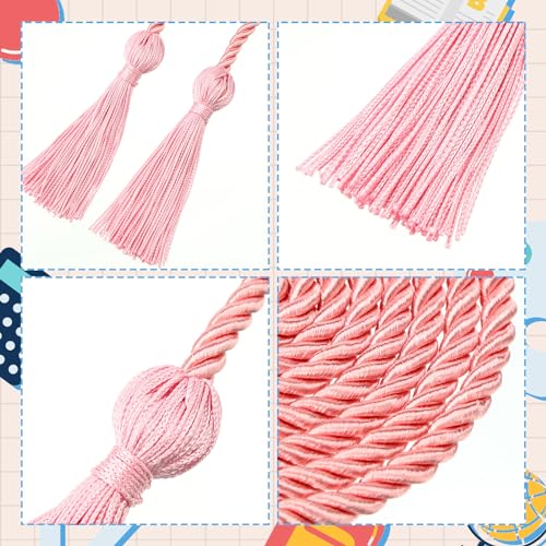 Image of TecUnite Graduation Cords Honor 2026 Polyester Yarn Decorative 67 inch Long Garland Twist Ties with Tassels for Bachelor Gown Graduation(Pink)